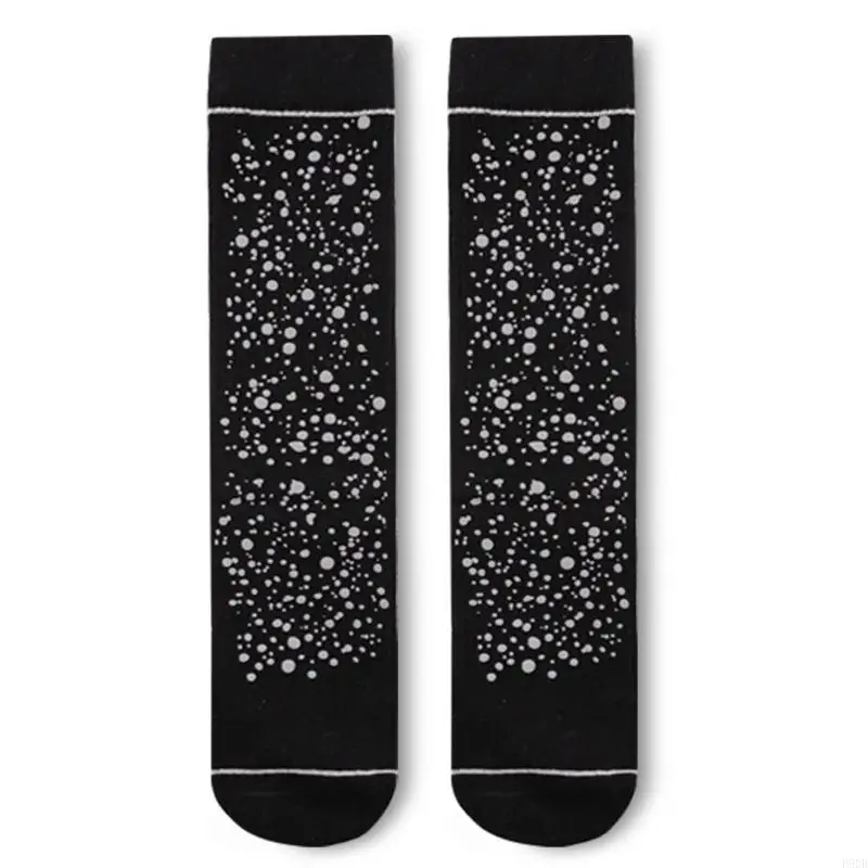 P8DB Women Men Harajuku Hip Hop Cotton Socks High Reflective Novelty Shiny Starry for Sky Night Luminous Safety Running