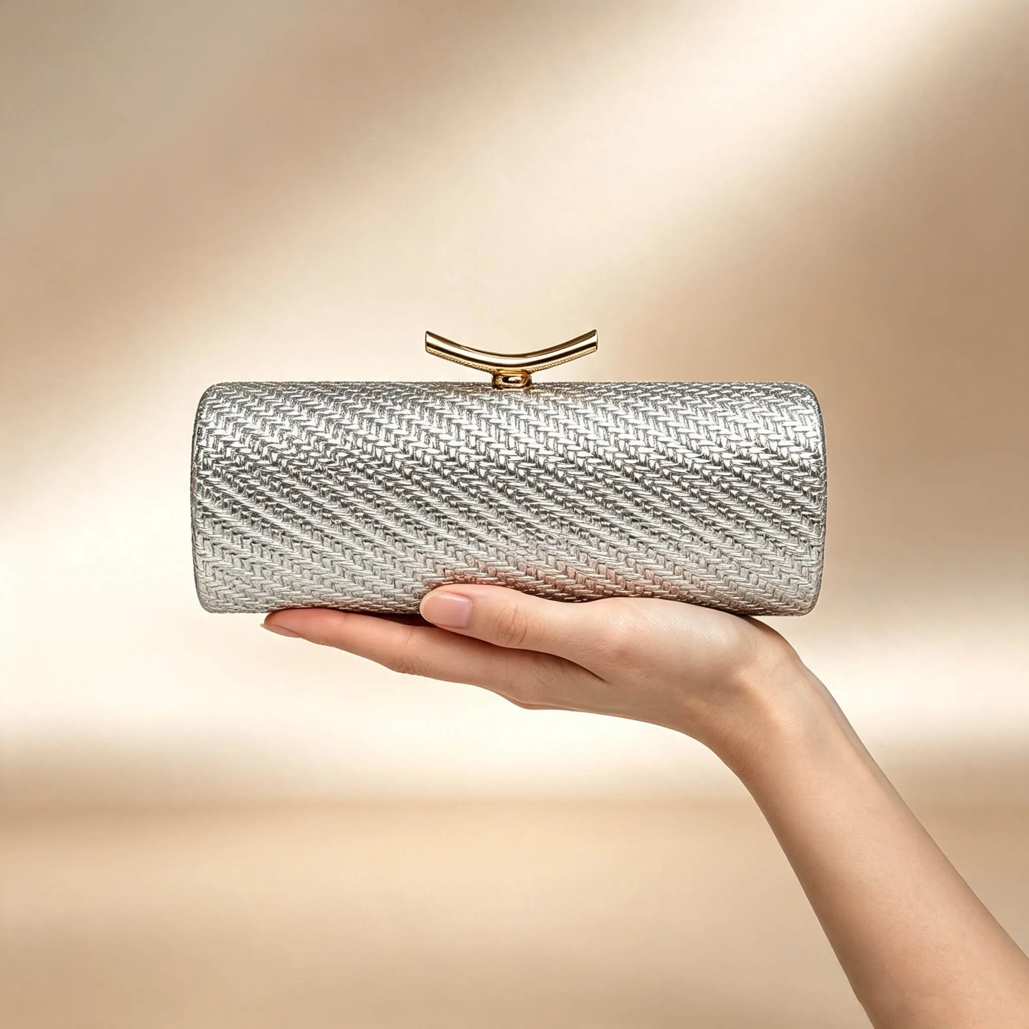 Gold evening handbag luxury designer shoulder bag woven cylindrical chain crossbody bag fashionable party wedding womens clutch. view 4