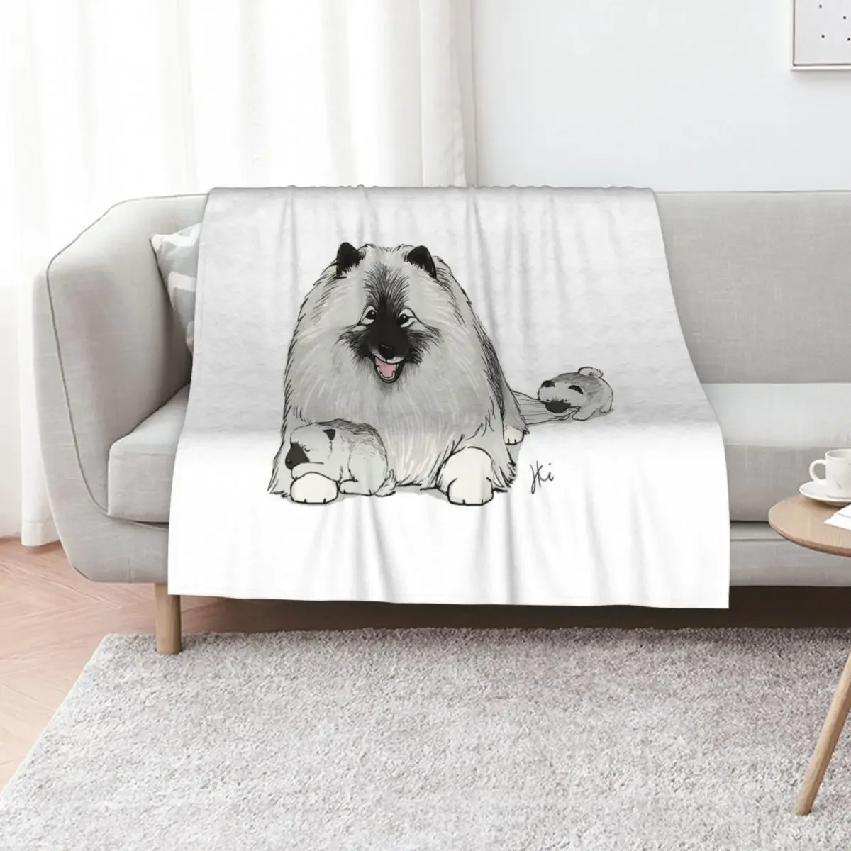 

Happy Keeshond Dog with Puppies | Cute Keesies Keeshonden Throw Blanket sofa bed Cute Plaid Warm Furry Blankets
