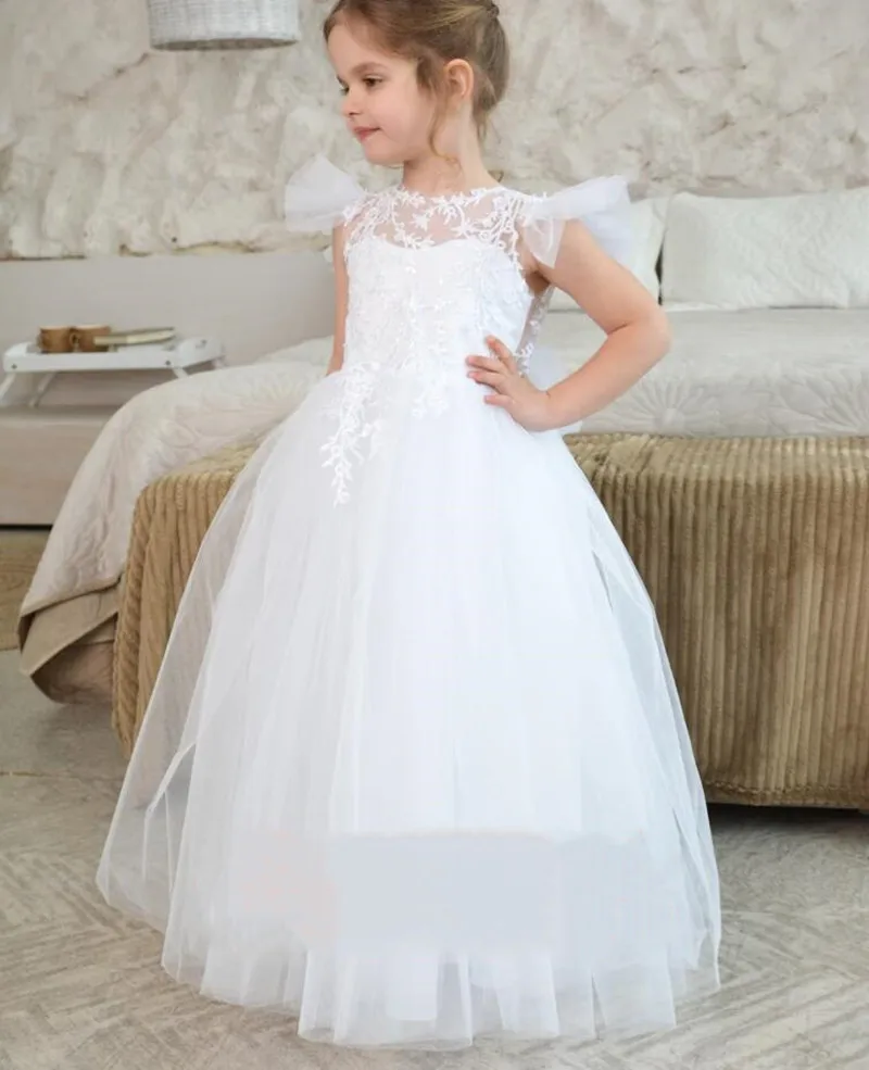 

Long A-Line Princess Flower Girl Dresses Backless Kid First Communion White Dresses For Little Girls Robe Mariage Enfant Fille