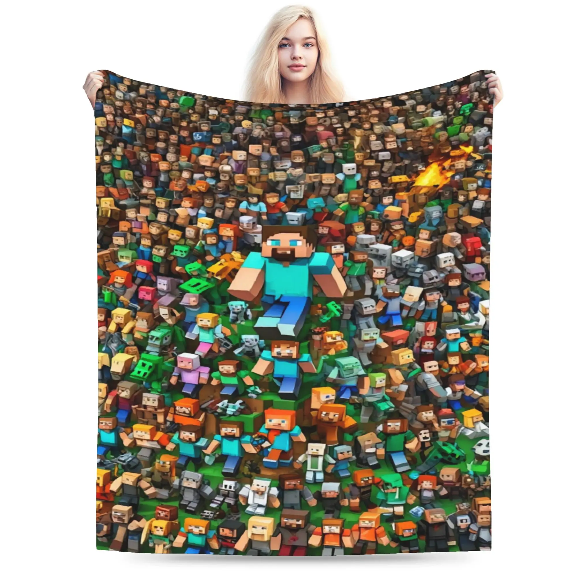 Soft Warm Blanket Decorative M-Minecrafts Creeper Family Throw Blanket  Flannel Bedspread For Outdoor Funny Sofa Bed Cover