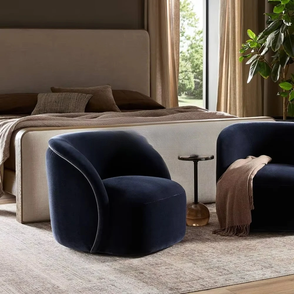 Tufted Decorative Swivel Lounge Chair for Home Office, Bedroom, Living Room, Hotel Use, Fabric Upholstered Armrests