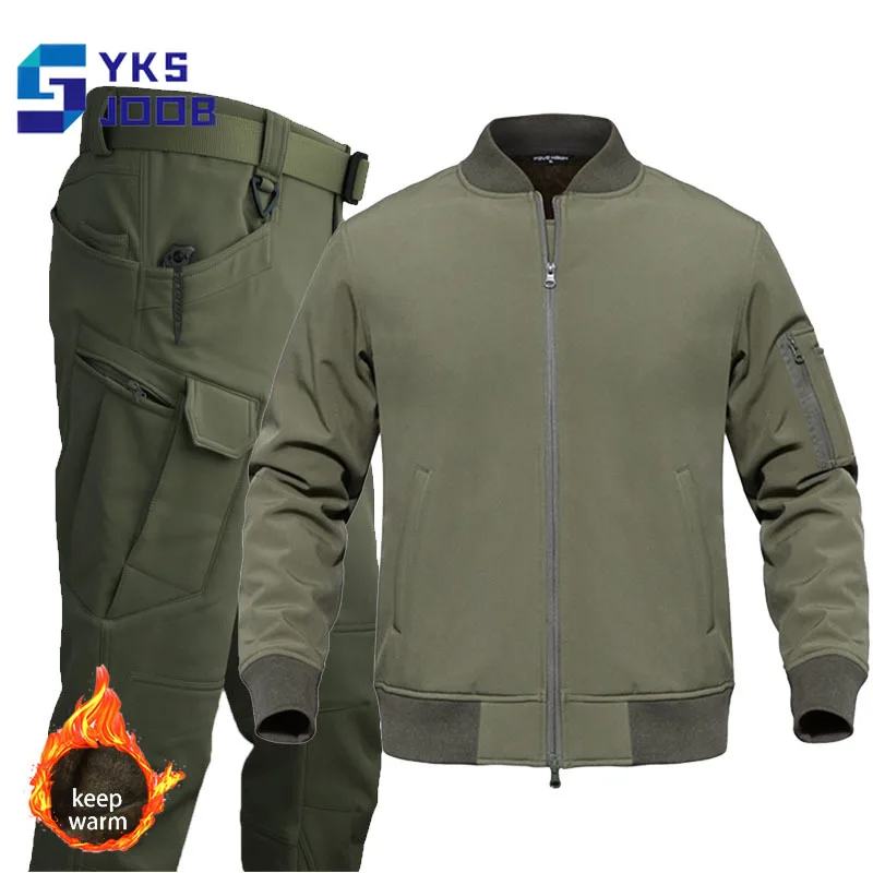 

Warm Tactical Hiking Fleece Sets Mens Outdoor Multi-pocket Wear-resisting Softshell Jackets+pants Camping Climbing Treking Suits