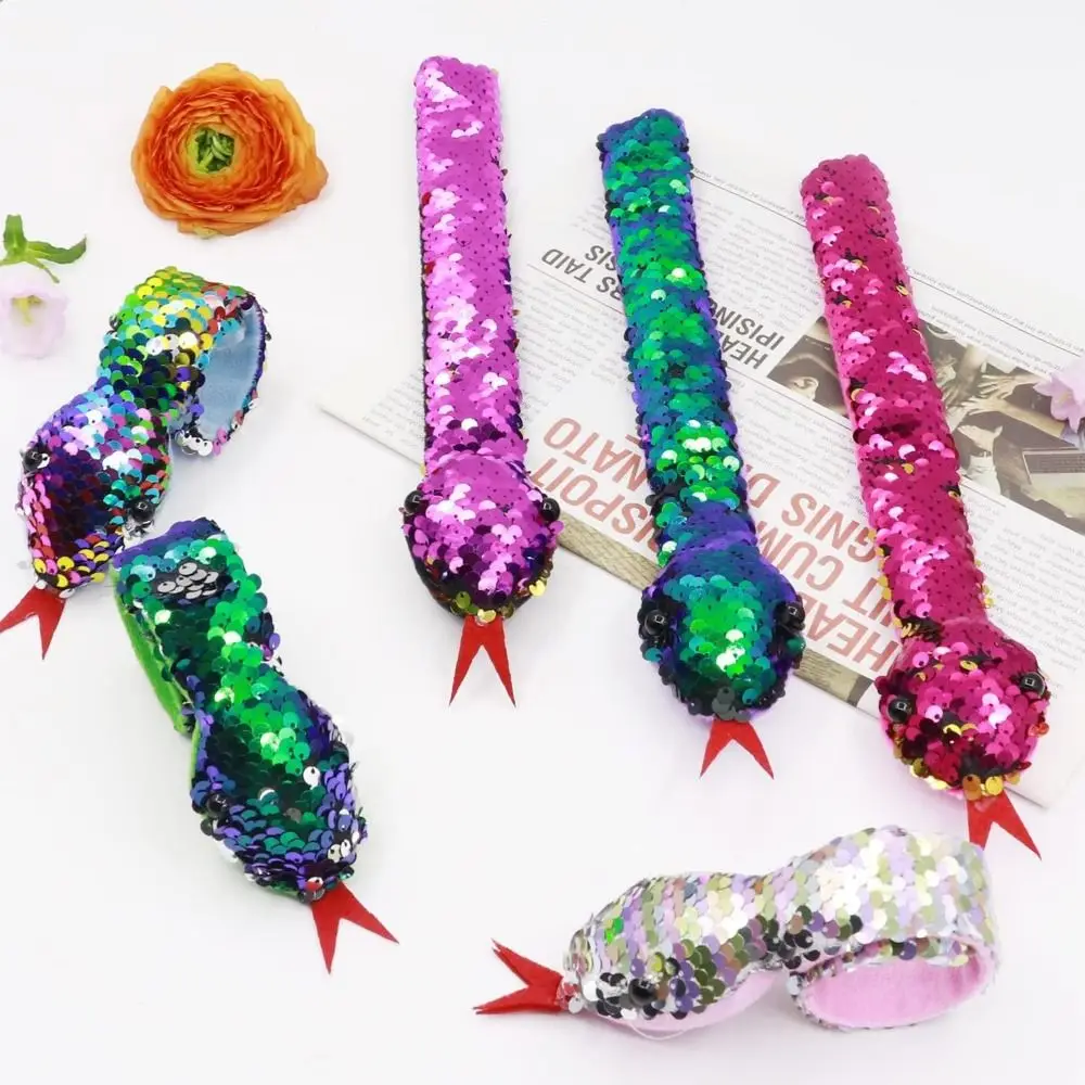 Snake Glitter Slap Wristband Reversible Snake Theme Snake Sequin Wristband Sequin Wrist Decoration Clap Circle Toys