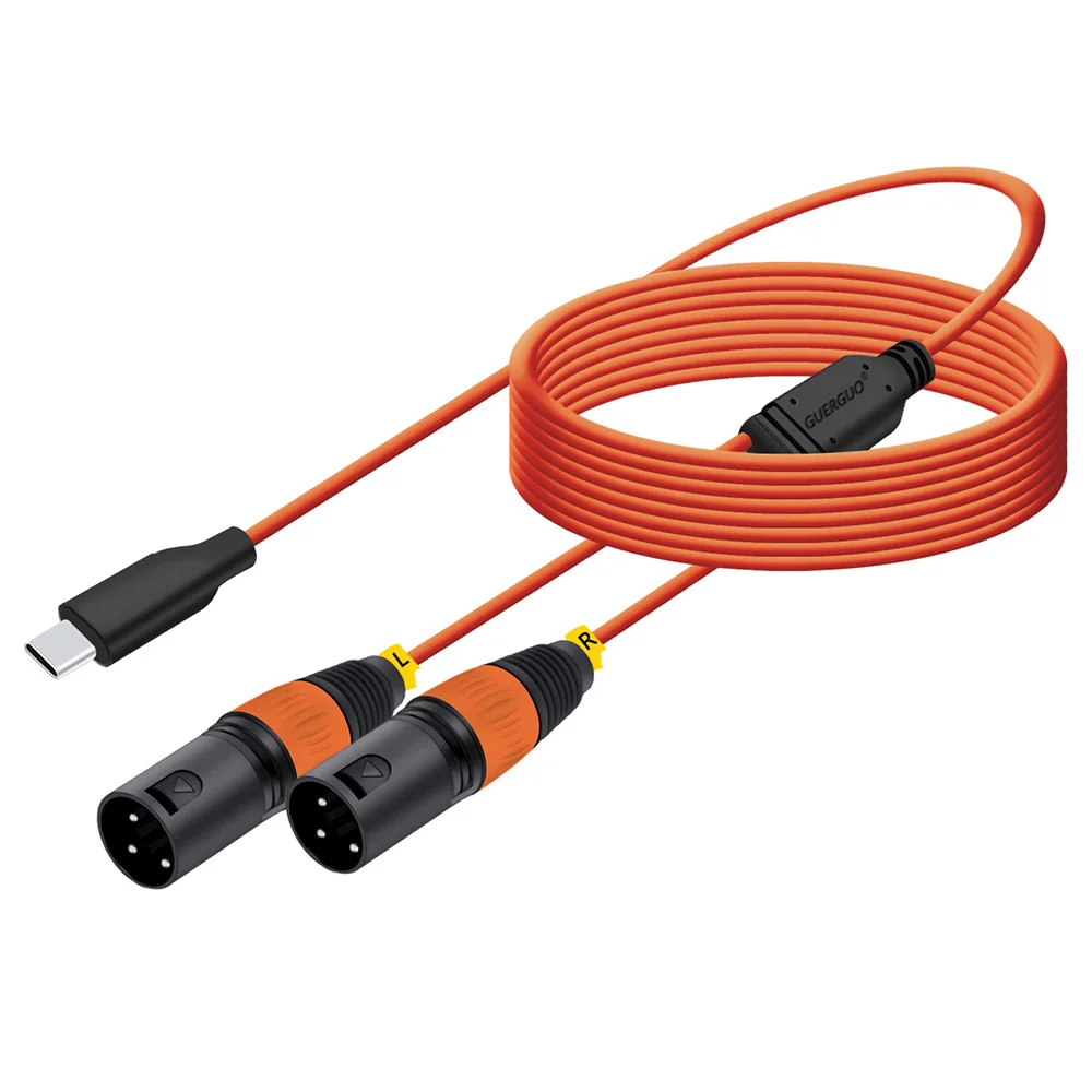 Przedłużacz audio stereo USB Typ C męski na podwójny 3-pinowy XLR męski/żeński, ekranowany, do smartfonów, laptopów i głośników — zdjęcie produktu 5