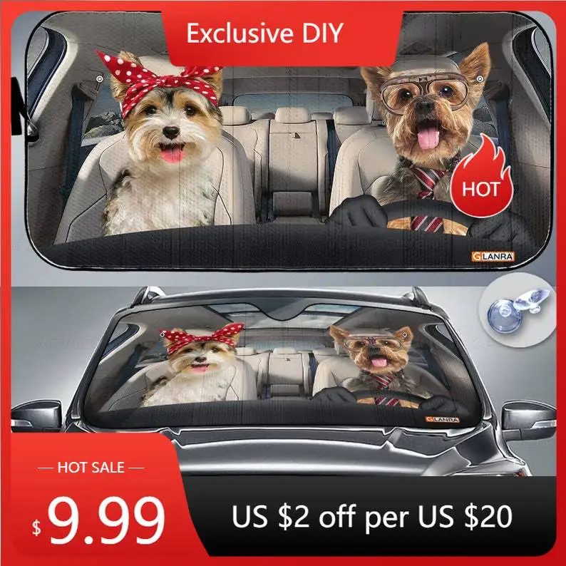 

Yorkshire Couple Car Sunshade, Dog Car Decoration, Yorkshire Lover, Auto Sun Shade, Gift For Dad, Car Windshield, PHT172205G04