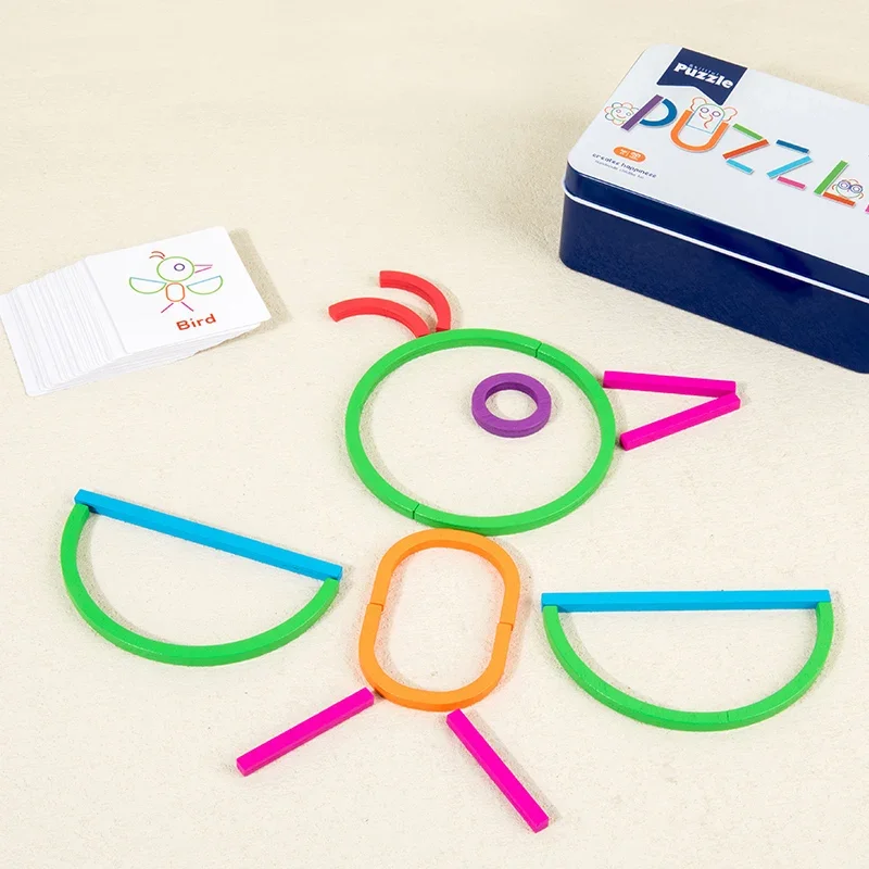 Montessori Holz Kreative Sticks Und Ringe Eisen Box Intelligenz Logic Denken Spiel Frühen Pädagogisches Spielzeug Für Kinder