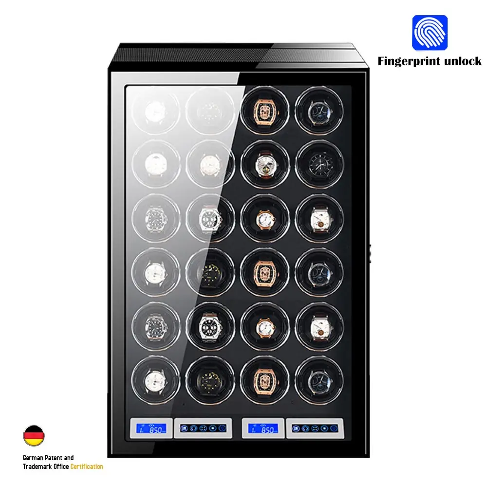 Luxe Automatische Horloge Winder12 24 30 Slot Hout Mechanisch Horloge Doos Vingerafdruk Unlock Rustig Mabuchi Motor Horloges Opslag Veilig
