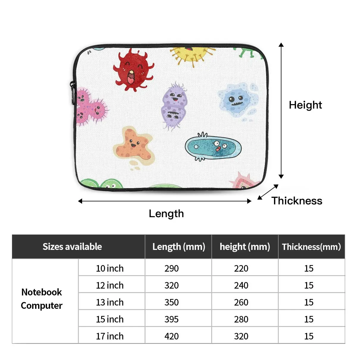 Ecoli MicroBiology Seamless Pattern Sticker Pack Notebook Laptop Bag  Notebook Sleeve Cover Bag Tablet Shockproof Case Bag