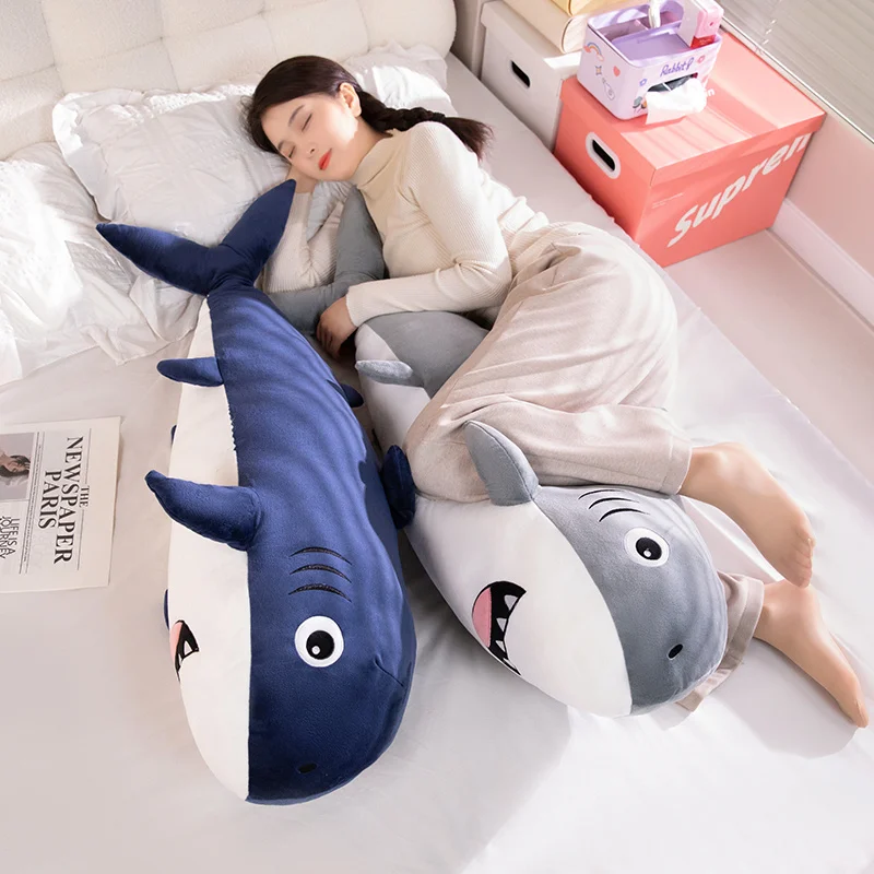 New 100cm Stuffed Blue Shark Plush Funny Toy Stuffed Animal Sleeping Pillow Cushion Girlfriend Animal Birthday