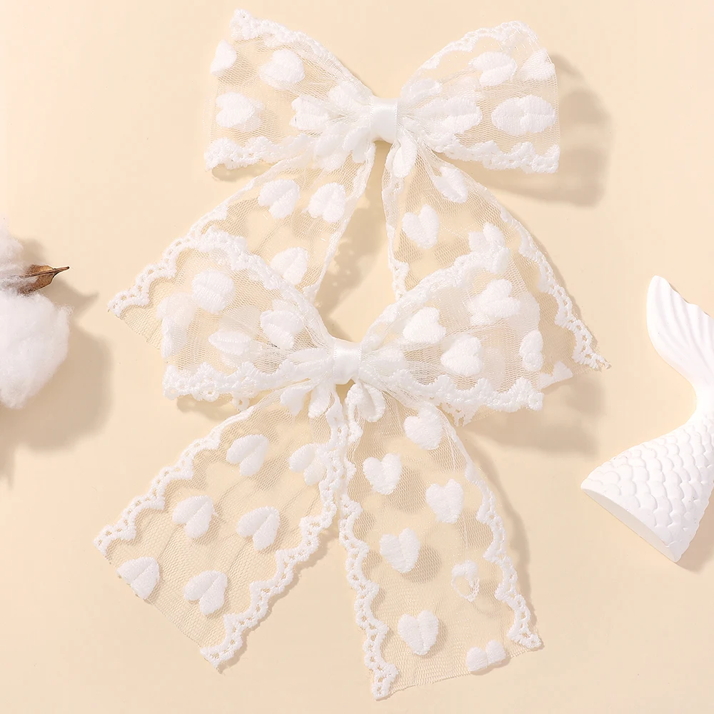 

2Pcs/Set Cute Solid Lace Heart Bowknot Hair Clips for Baby Girls Handmade Bows Hairpin Barrettes Headwear Kids Hair Accessories