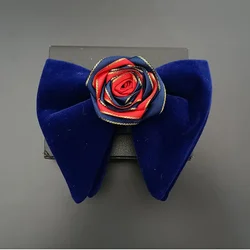 Vintage Rose Flower Velvet Big Bow Tie Personality Men's Business Banquet Party Dress Shirt Accessories Handmade BowTies for Men