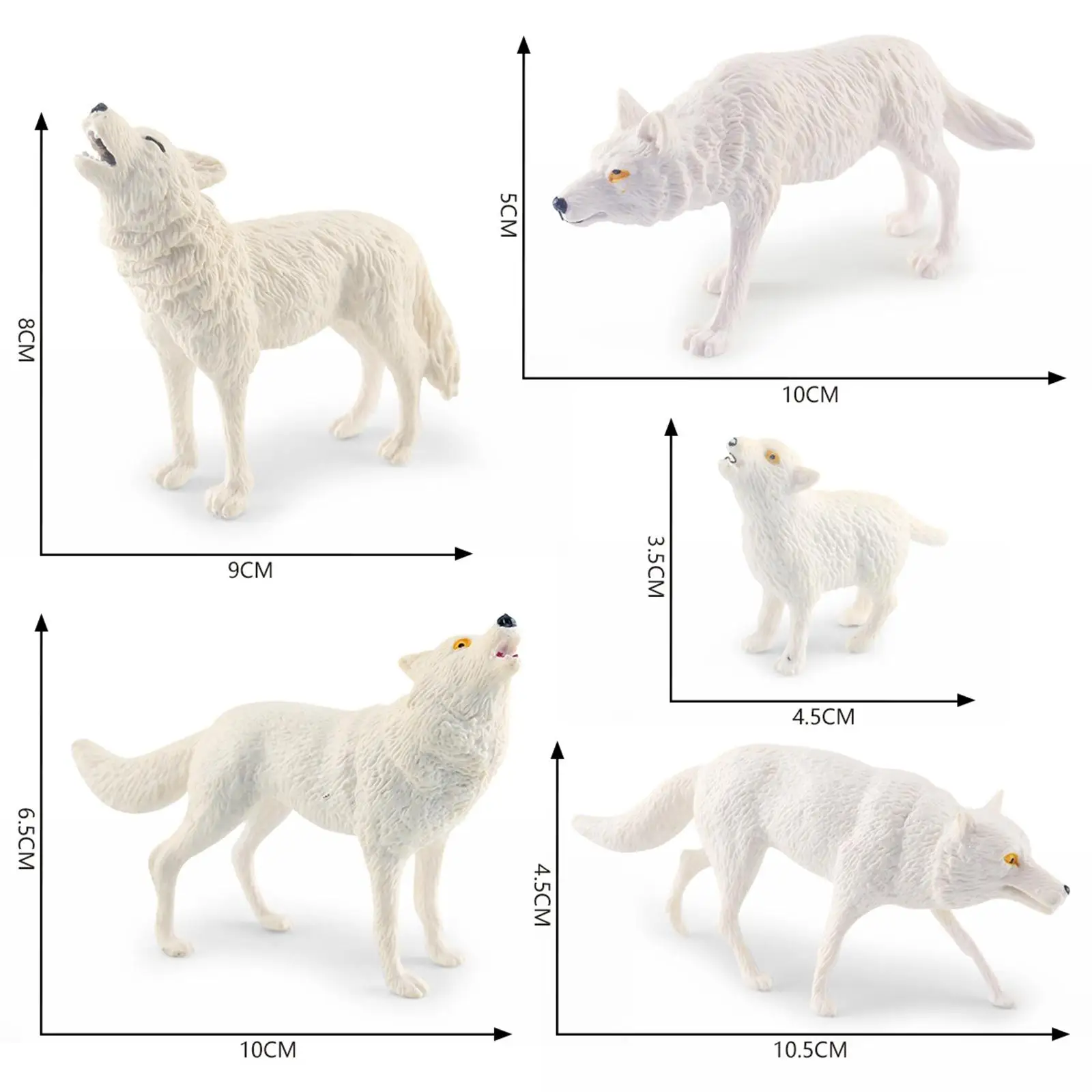 5x Wolf Beeldjes Set Dieren Beeldjes Modellen Taart Topper Speelgoed Ontwikkeling Set