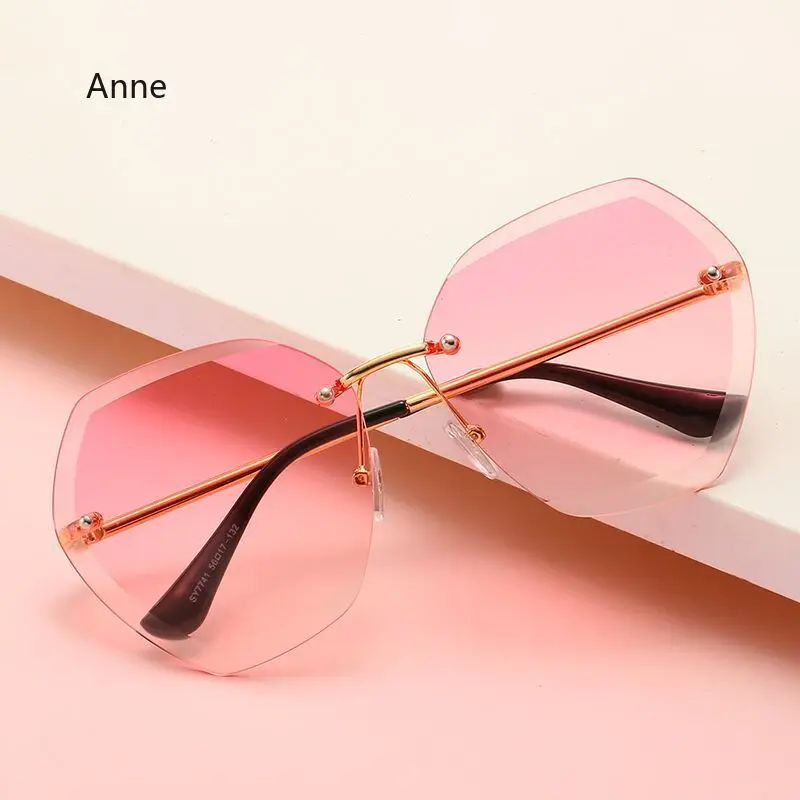 2024 New Fashion Brand Design Vintage Rimless Sunglasses Women Men Retro Cutting Lens Gradient Sun Glasses Female UV400