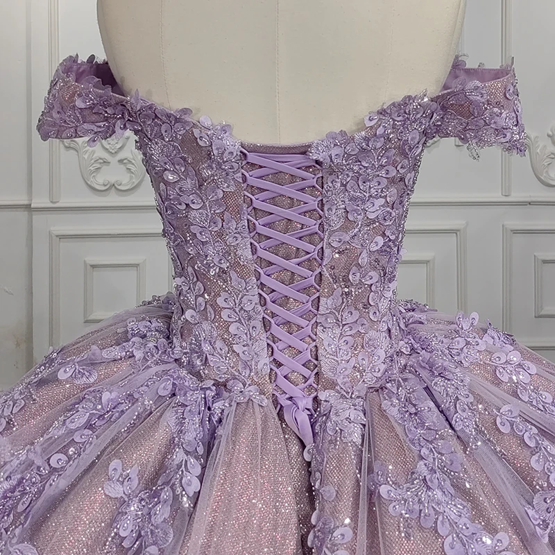 Quinceanera Dresses Ball Gown Crystal Vestidos De 15 Años Flowers Purple Sweetheart Beading DY9953 Evening Party Dress 2022