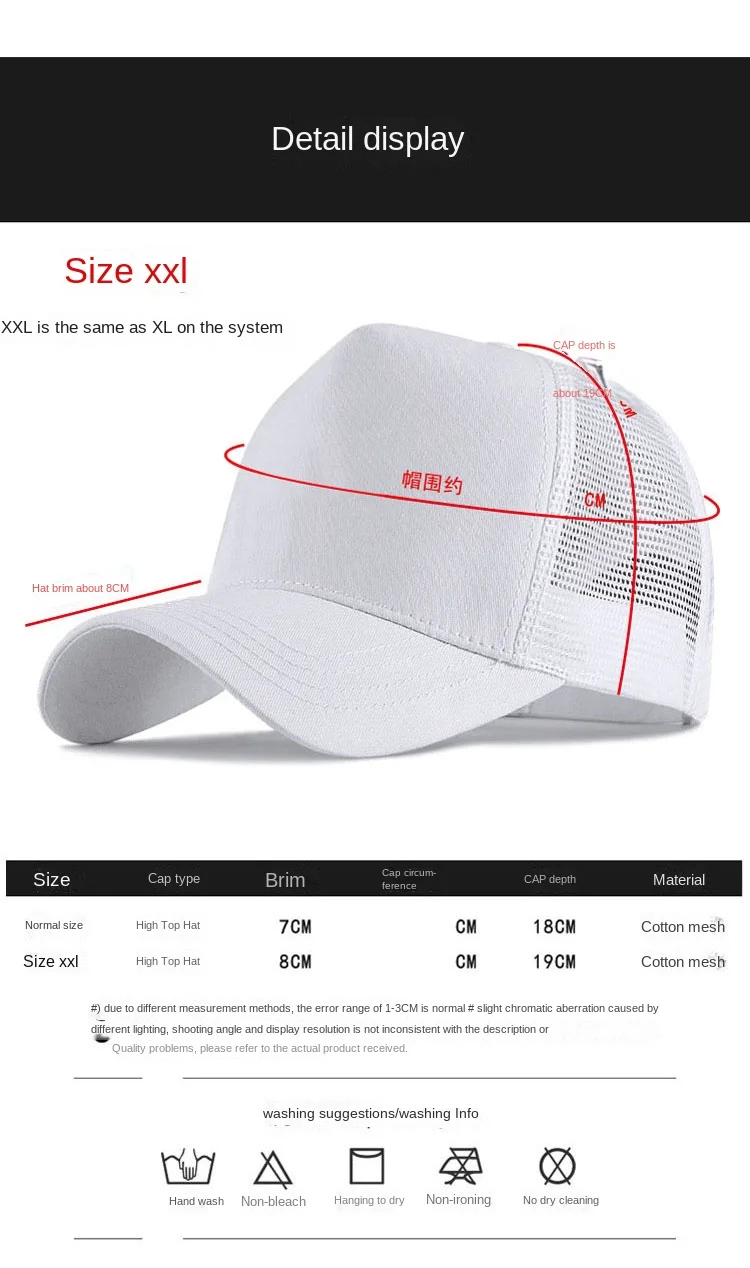 Großen Kopf Mann Große Größe Mesh Baseball Hüte Männlichen Freien Plus Größe Sport Caps Dad Oversize Trucker Cap 56-61cm 62-68cm – Detail 9