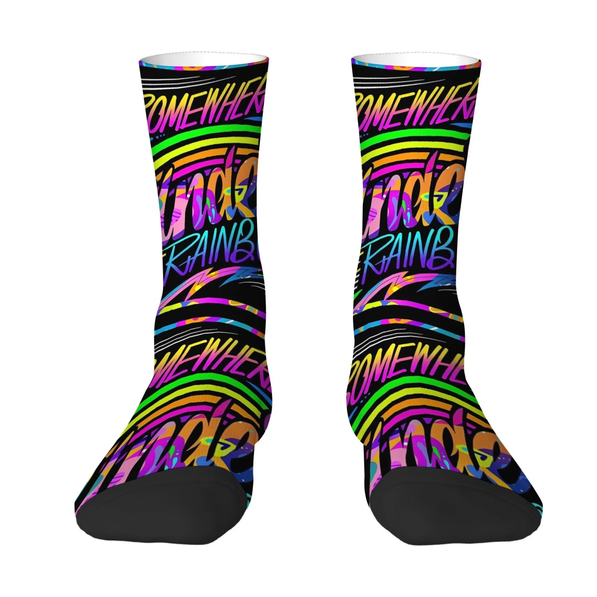Retro Neon Style Men's Printed Mid-calf Socks Gradient Colors and Handwritten Graffiti Cyberpunk Feel for Unique Soft Warm Style