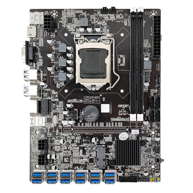 B75 12GPU BTC Mining Motherboard+Random CPU+DDR3 4GB 1600Mhz RAM+128G SSD Support 2XDDR3 RAM B75 12USB Miner Motherboard