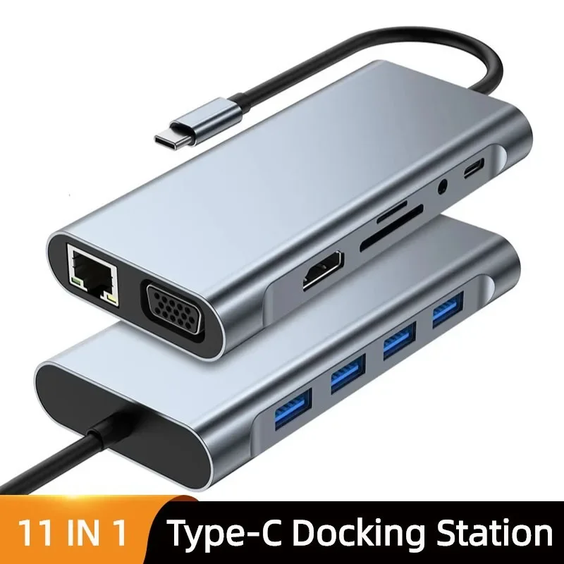 

USB C Hub Adaptor Laptop Type C 11 In 1 RJ45 Connector VGA Cable Display Port To HDMI-compatible-Compatible 4K Lan Ethernet HDT