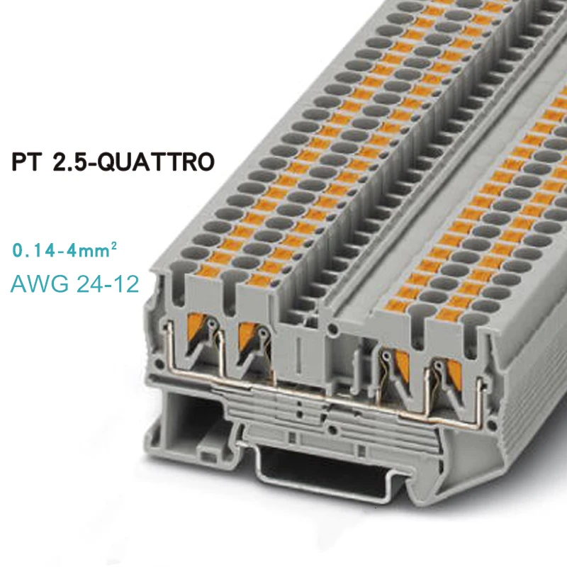 

10pcs Fast Wiring Connector PT2.5-QUATTRO Din Rail Combined Push In Spring Screwless Terminal Block PT-2.5QUATTRO PE