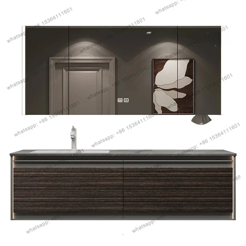 

Modern simple solid wood bathroom cabinet combination rock slab seamless basin washbasin hotel wind wash basin bathroom cabinet