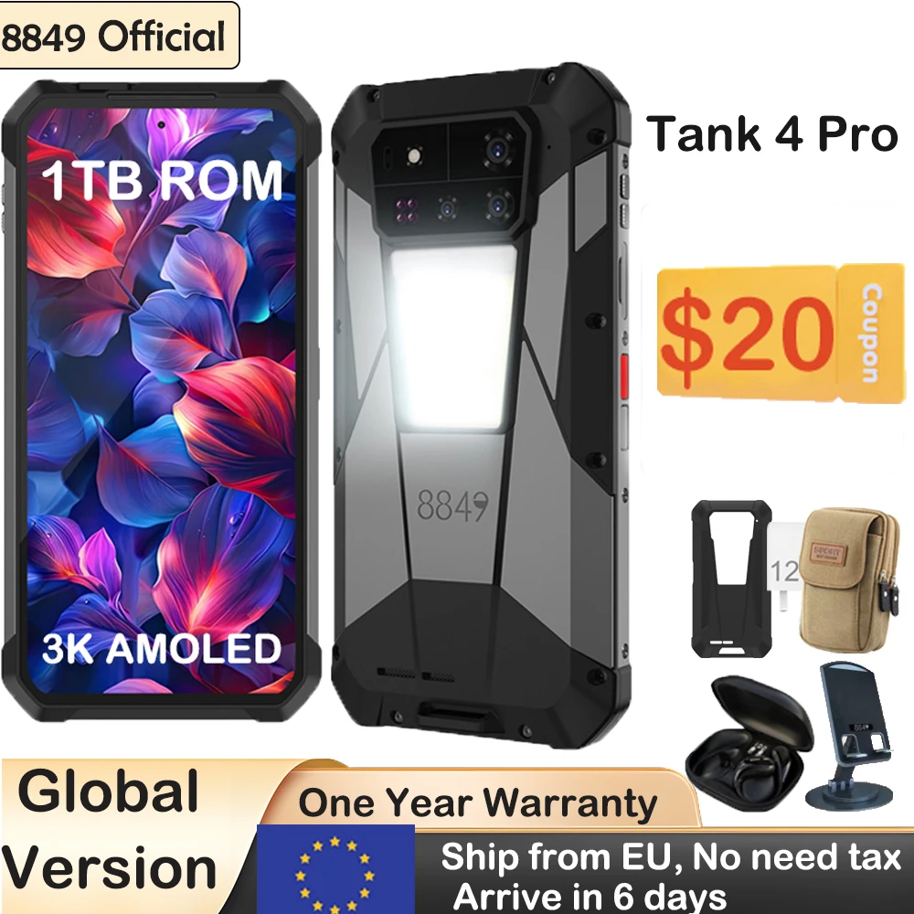 8849 Tank 4 Pro Unihertz 5G Robuuste projector Smartphone 1TB 36G Android 14 Sporttelefoon 11600mAh Afmeting8300 AMOLED 120HZ