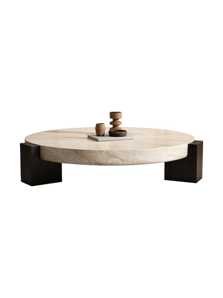 Modern Home Furniture Round Table Beige Travertine Marble Stone  Living Room End Table Coffee Table