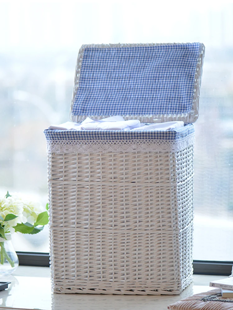 

Large Size Wier Laundry Basket with Lid Home Use Dir Clothes Basket Handwoven Basket for Laundry Room Storage Organizer