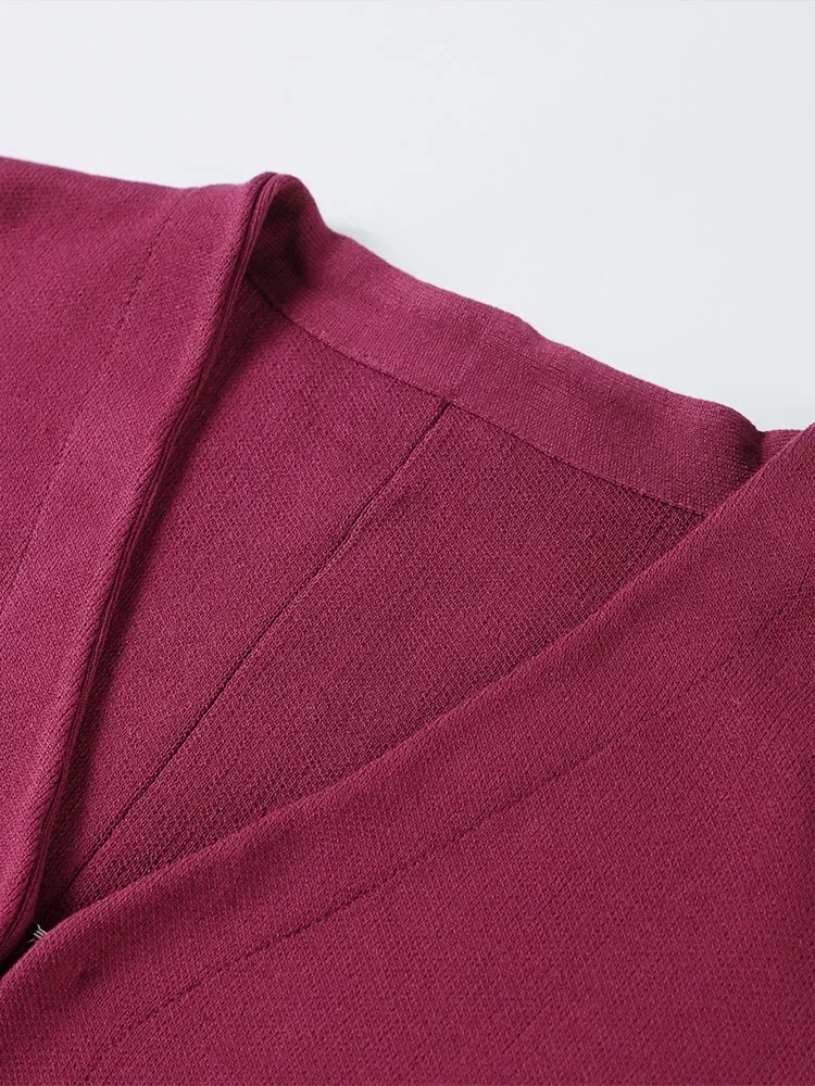 Cardigan de malha mini vestido conjunto senhoras vermelho escuro com decote em v manga longa camisola saia de cintura alta 2025 primavera feminino conjunto de duas peças