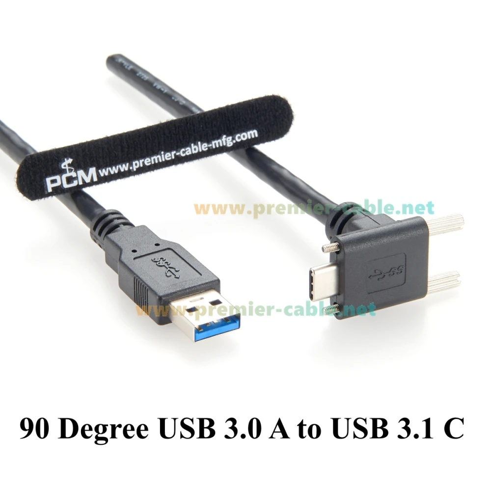 الزاوية اليمنى USB 3.0 ذكر إلى 3.1 C كابل ذكر 5Gbps برغي لوحة جبل نوع C إلى كابل شحن وبيانات للكاميرا الصناعية