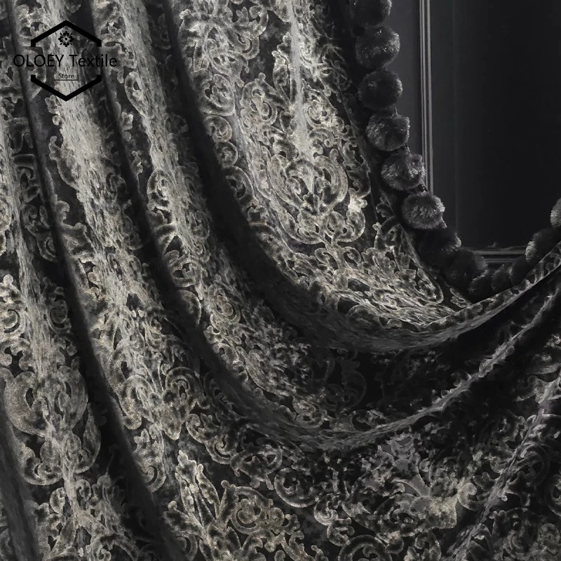 

Luxury French Black Velvet Blackout Curtains for Living Room Bedroom Villa Custom Size High End Thermal Insulated Drapes Tulle