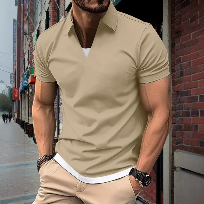 

Streetwear Summer 2024 Stitching Polo Shirts Fashion 2024 Short Sleeve Polo T Shirt For Men New Vintage Slim Lapel Pullovers