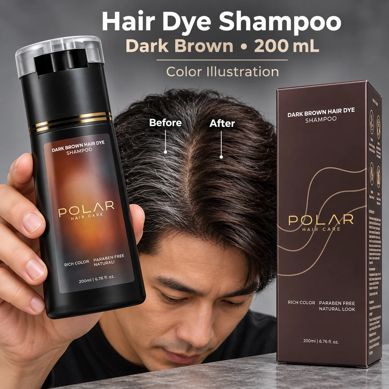 Hair Coloring Shampoo Dark Brown 200ml For Natural Looking Gray Coverage With A 3 In 1 Formula And Nourishment For Men And Women