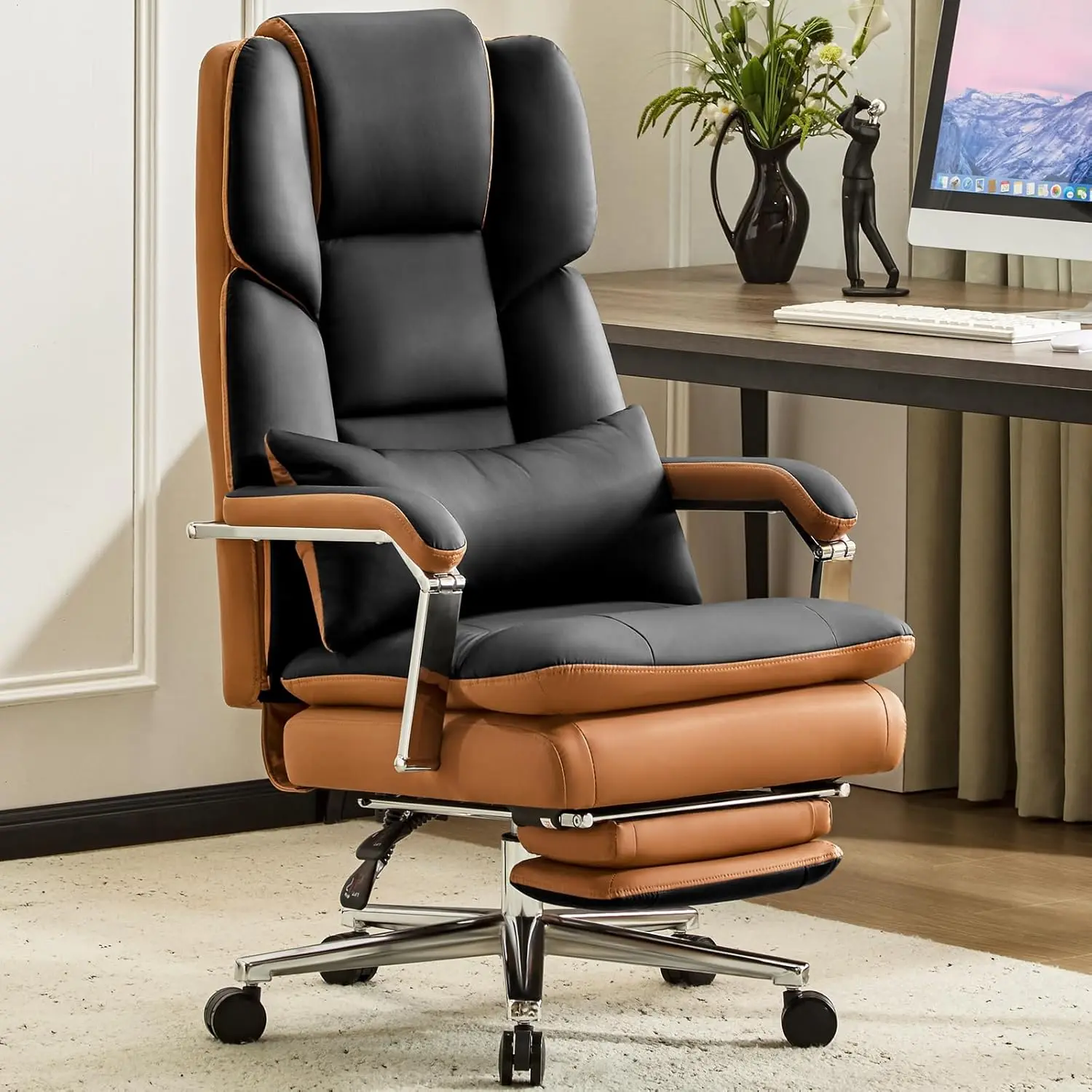 

Big and Tall Office Chair 500lbs,High Back Executive Leather Office Chair with Footrest,Wide Seat Reclining Desk, Customized