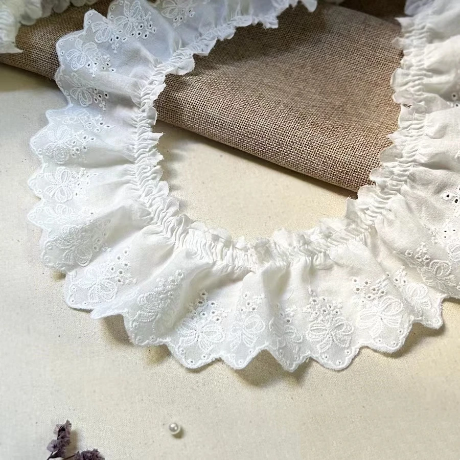 6CM Wide Modern White Cotton Embroidery Lace Fabric DIY Bow Knot Collar Trim Ribbon Sewing Tassel Guipure Wedding Cloth Decor