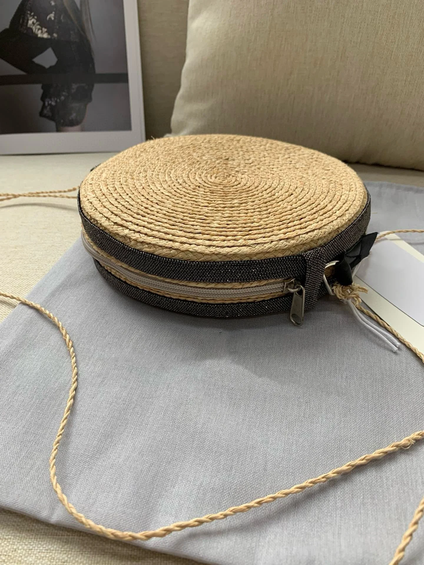 

Women Bead Chain Messenger Bag Round Fashion All-Match Woven Shoulder Bag