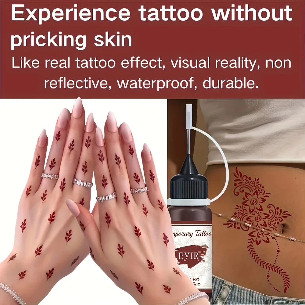 EYIR Wine Red Temporary Tattoo Paste Kit With 4 Floral Mandala Stencil Sets Henna Body Art Ink DIY Hand Painting Design - view 4