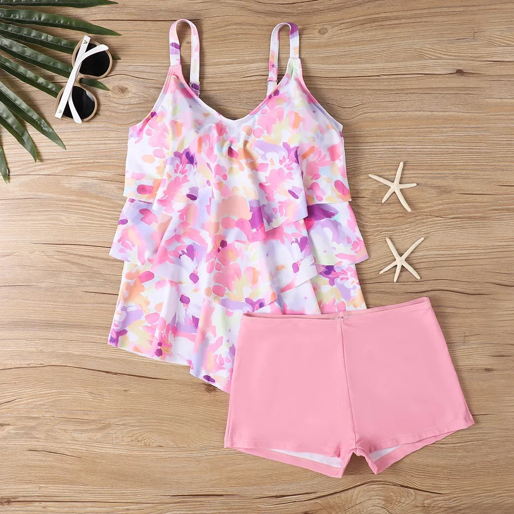 2025 Set Tankini con stampa floreale Donna Costumi da bagno a due pezzi Costume da bagno sexy con volant Halter Biquini Boxer Costume da bagno a vita alta