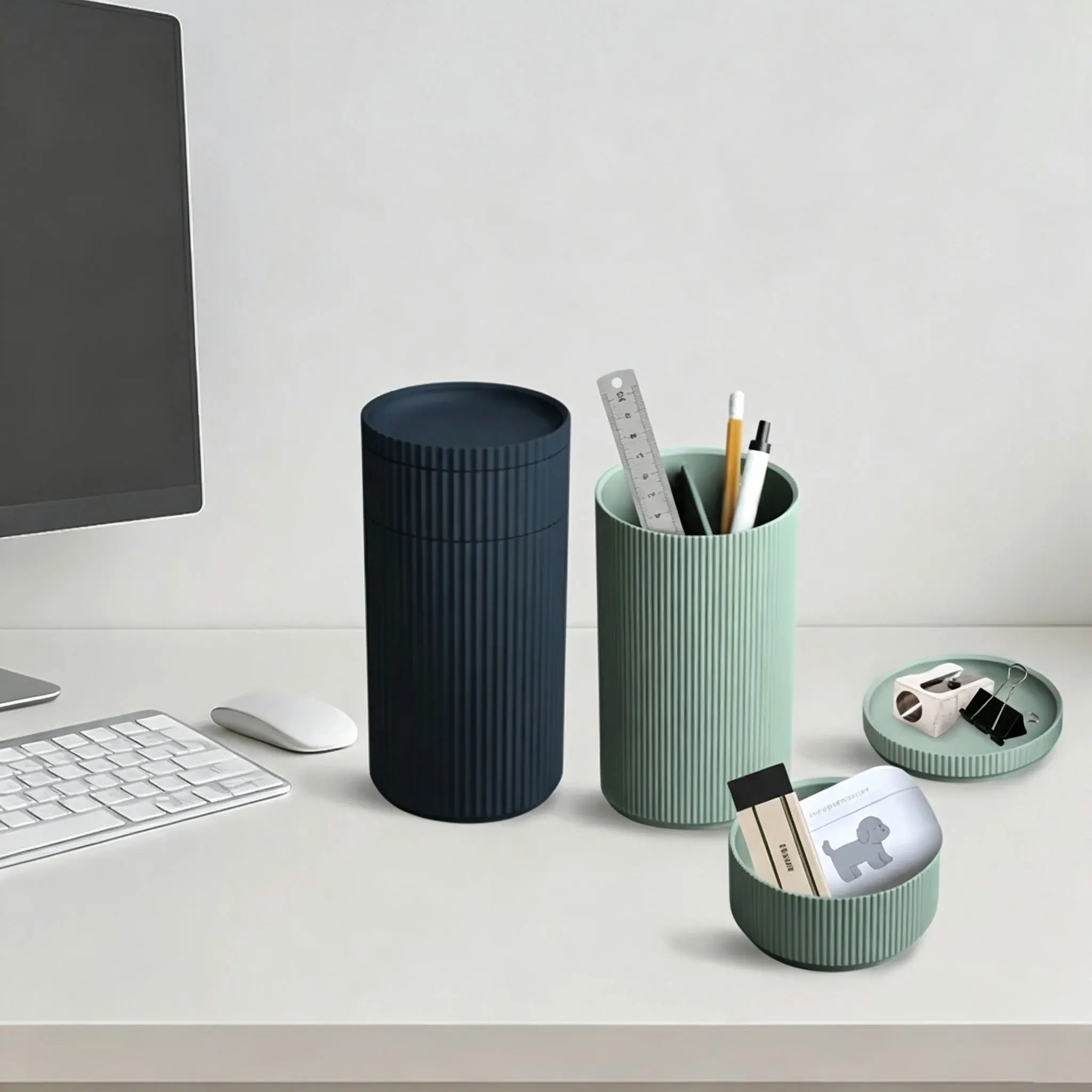 3D Printed Modular Striped Pen Holder Detachable Desk Organizer Round Pencil Cup Desktop Storage Office Home School Stationery
