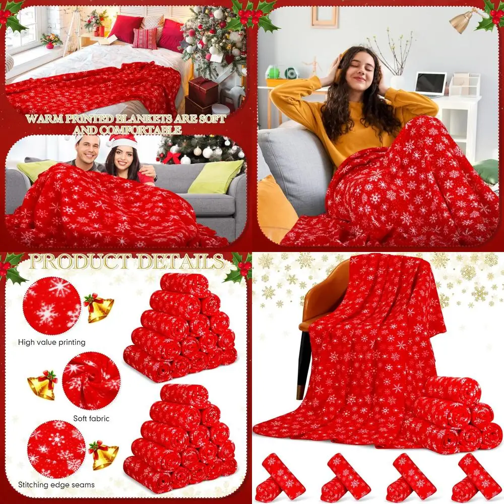 

Red Christmas Snowflake Fleece Blanket, 59x47 Cozy Throw for Holiday Home Decor & Gifts
