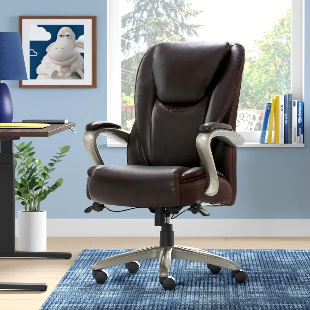 Smart Layers Hensley Big & Tall Ergonomic Bonded Leather High-Back Office Chair, Roasted Chestnut/Satin Nickel