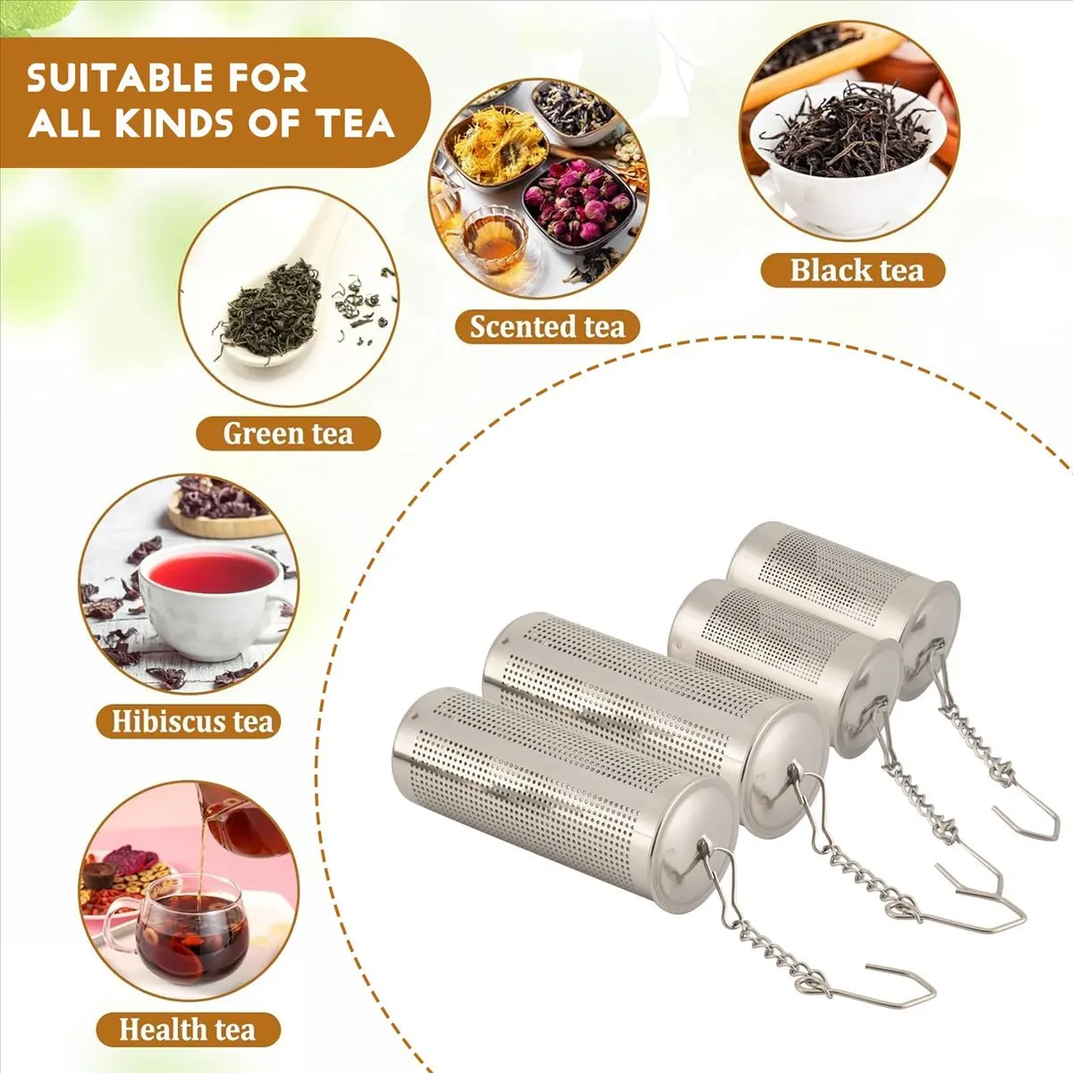 

REST 4PCS Tea Infusers for Loose Tea,Tea Filter with Lid,Stainless Steel Tea Strainer with Chain Hook,Large Tea Strainer Ball