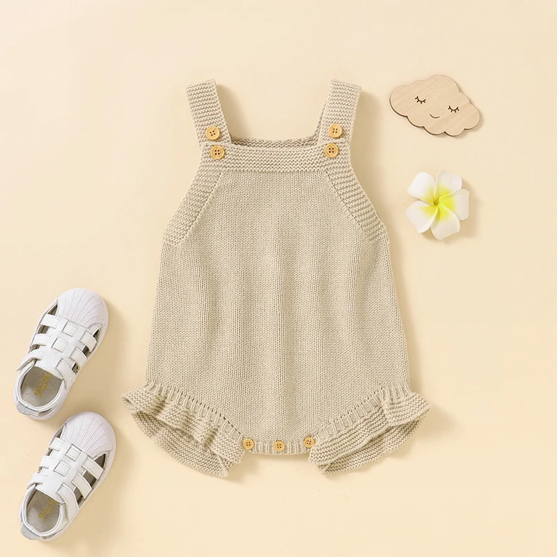 

Infant Baby Girl Bodysuits Sleeveless Knitted Newborn Strap Onesie Jumpsuits One Piece Toddler Outwear Coveralls Outfits 0-18m