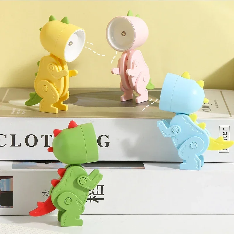 Mini luz LED de noche para niños, lámpara de mesa plegable de dibujos animados, dinosaurio, regalo para estudiantes, dormitorio, decoración de sala de estar