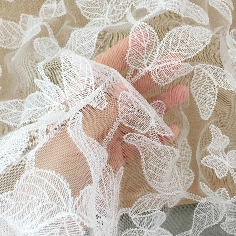 Off White Leaf Embroidery Wedding Dress Lace Fabric For European And American Wedding Dress Lace Accessories Designer Fabric