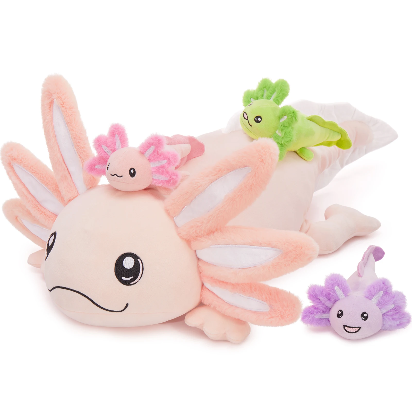 

Giant Glowing Mama & Baby Axolotl Set - 4 Piece 31-Inch Night-Glow Plush with Luminous Ears & Tails, The Ultimate Christmas Mira