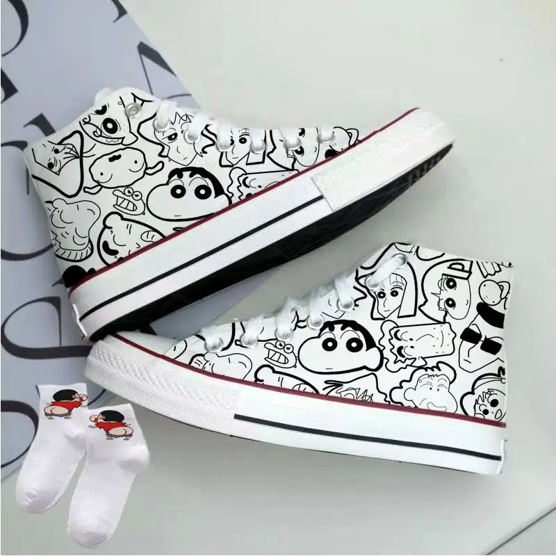 Kawaii Crayon Shin-Chan Canvas Shoes High Top Cute Cartoon Graffiti Versatile Sports Shoes for Men and Women Fashion Flat Shoes