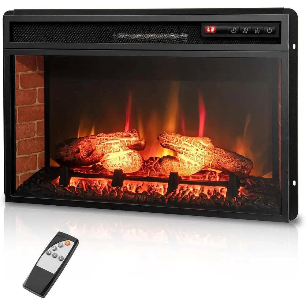 

26 1400W Electric Fireplace Heater, Recessed & Freestanding, Remote, 4777 BTU, 3-Level Flame, 6H Timer, Overheat Protection