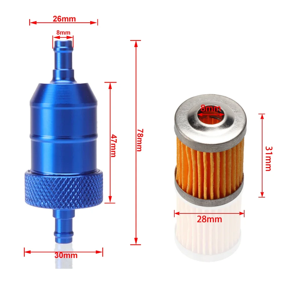 8mm Gasoline Fuel Filter Cleaner + 3 / 5 Pieces Reusable Washable Fuel Filter Elements for Motorcycle Pit Dirt Bike ATV Scooter