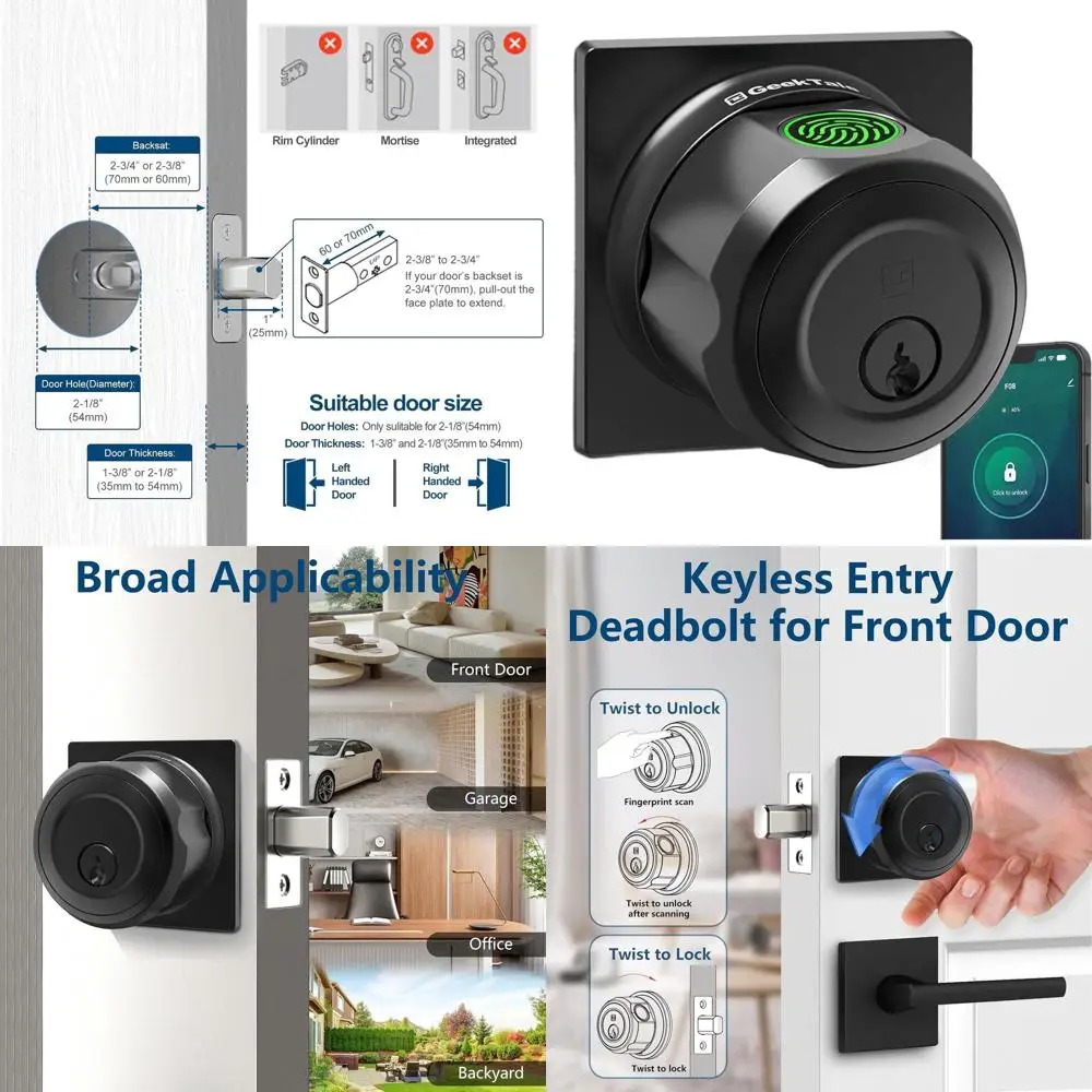 Fingerprint Access Door Lock with Smartphone Control for Front Entrance and Garage, Easy to Install